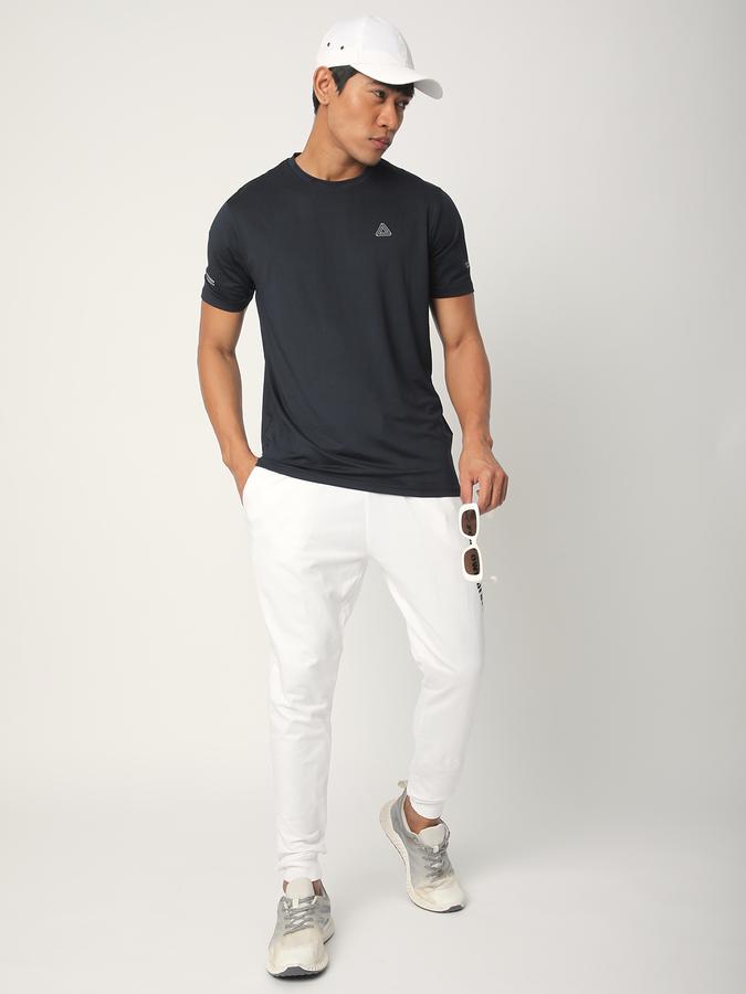 Men Polyester Regular Fit Crew Neck Textured T-shirt