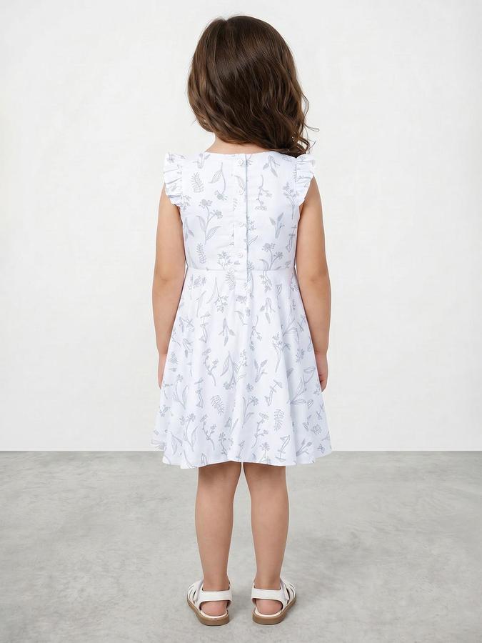 R&B WHITE Cotton Printed Girls Dresses