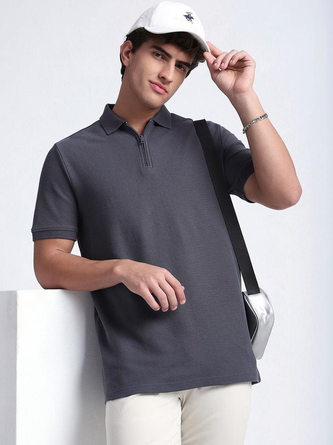 Men Cotton Regular Fit Polo Neck Solid T-shirt