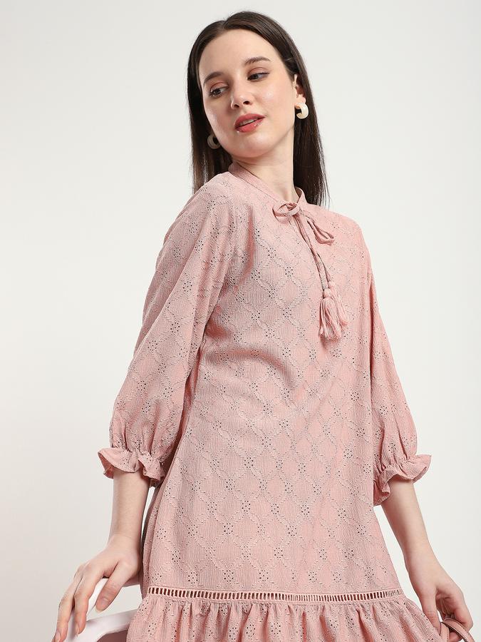 Women Polyester A-Line Short Schiffli Dress