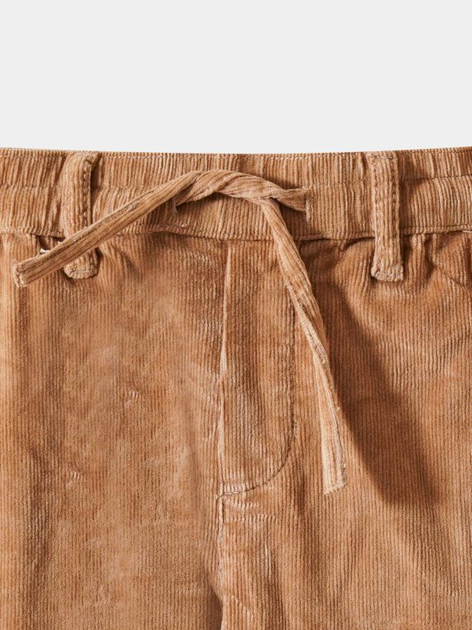 Boys Corduroy Regular Fit Drawstring Waist Clean Hem Trousers