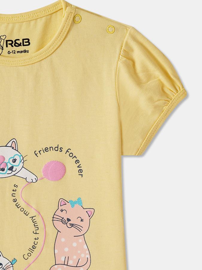R&B Baby Girls Graphic Print Pure Cotton Regular T Shirt image number 2