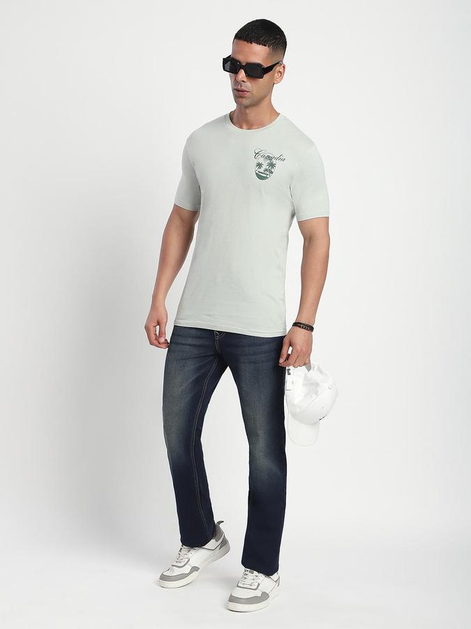 R&B Men Light Green Graphic Printed Pure Cotton Short Sleeves Tshirt