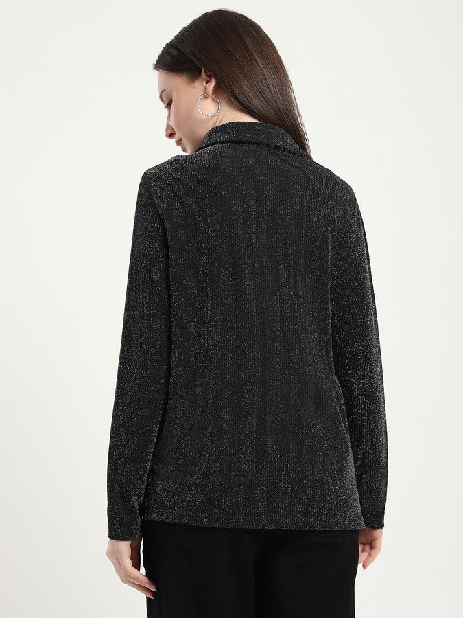 R&B Women Black Textured Cardigan