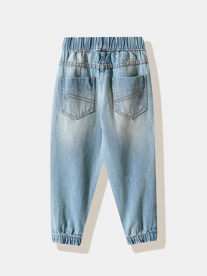 Boys Cotton Blend Regular Fit Drawstring Waist Jogger Cuff Jeans