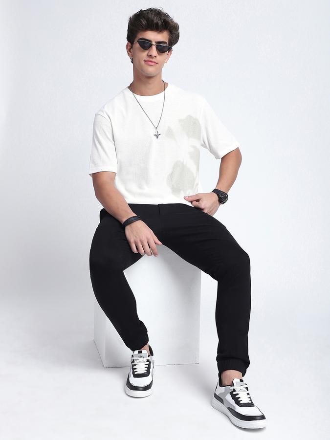 Men Cotton Regular Fit Crew Neck Textured T-shirt