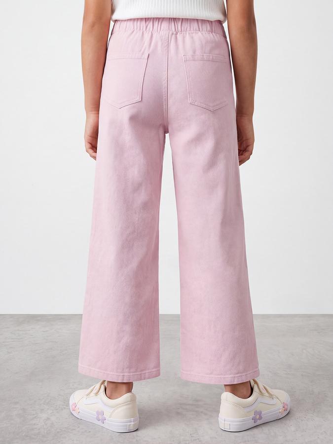 R&B Girls Pink Solid Wide Leg Mid Rise Trousers