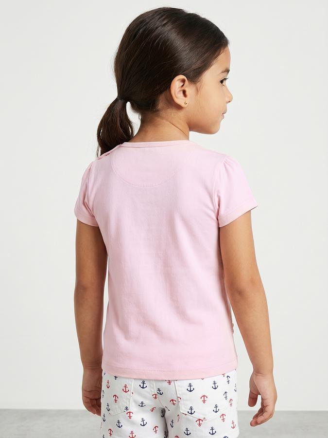 R&B Girls Pink Regular Fit Butterfly Print Short Sleeve T-shirt