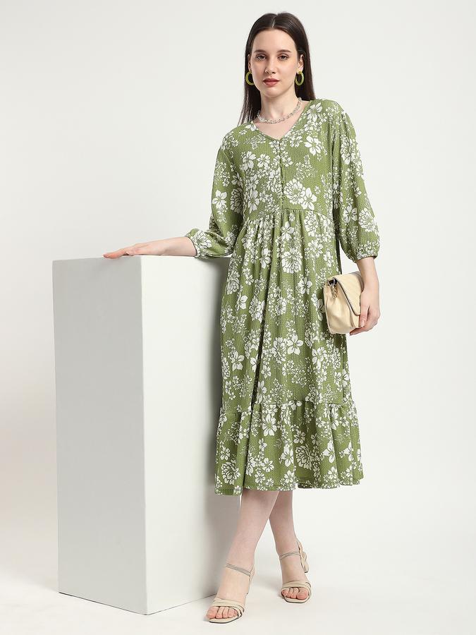 Women Polyester A-Line Midi Floral Dress