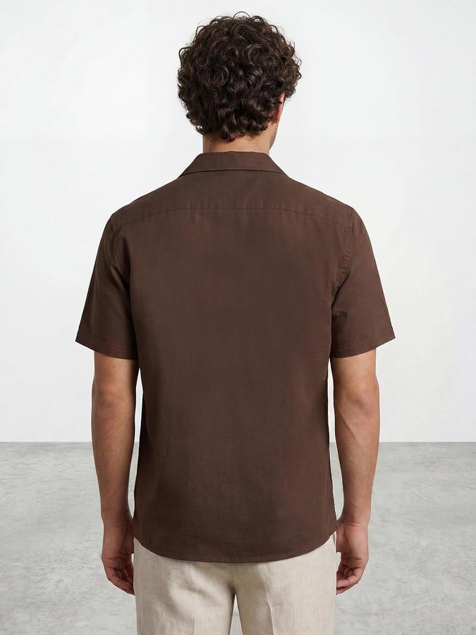 R&B Men Brown Geometric Print Resort Collar Short Sleeves Relaxed Fit Shirt