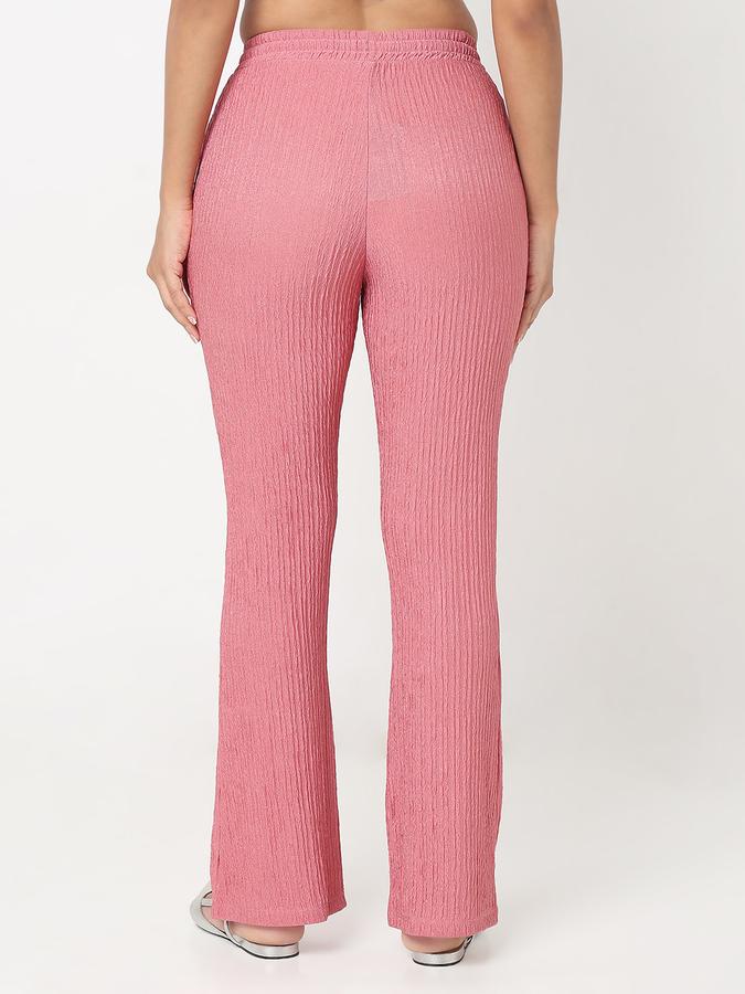 R&B Women Dusty Pink Textured Flared Trousers