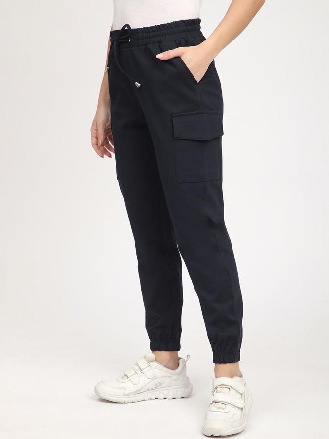 R&B Women Black Solid Jogger Fit Trousers