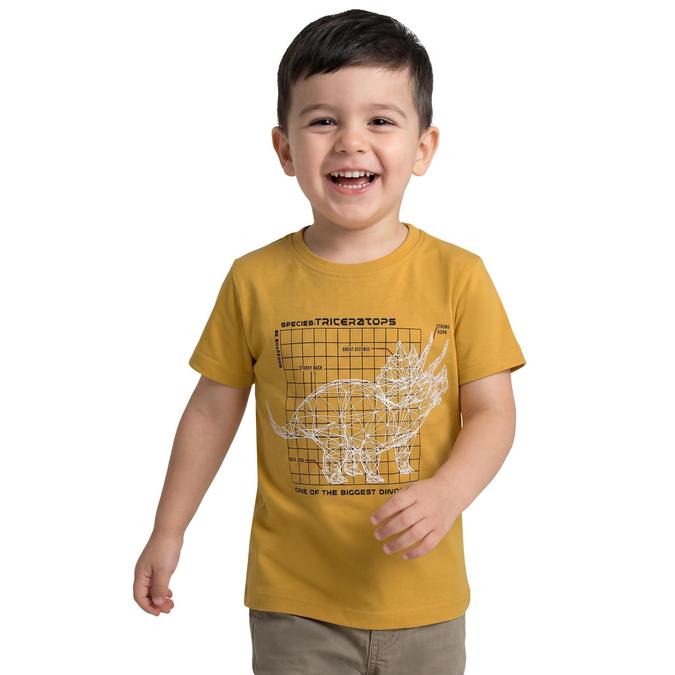 R&B Boy Yellow Cotton Printed Round Neck T-Shirt