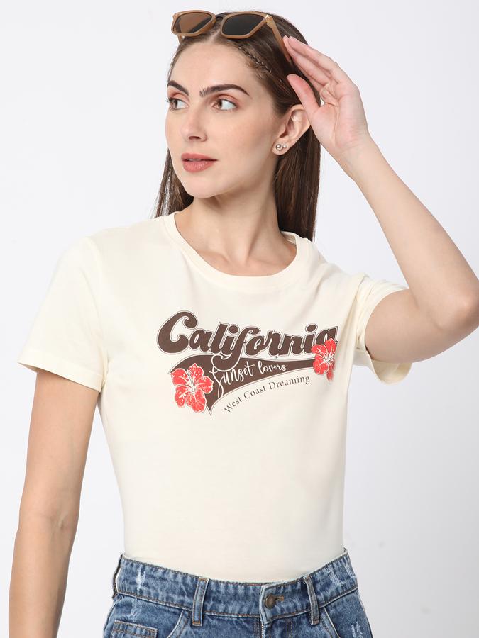 Women Cotton Relaxed Fit Crew Neck Graphic T-shirt