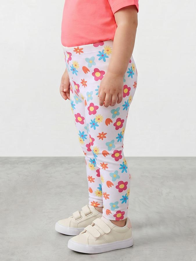 R&B Girl White Printed Cotton Blend Leggings