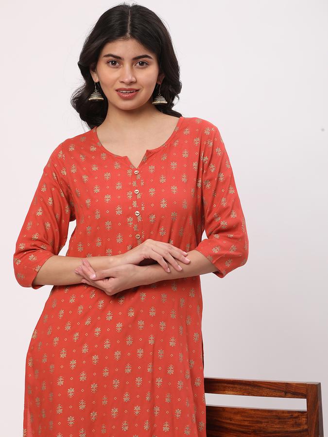 Women Foil Printed Straight Kurta image number 0