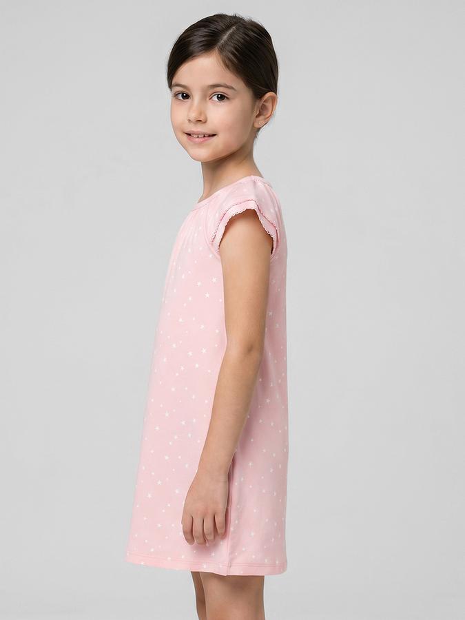 R&B Peach Printed Girls Round Neck Short Sleeves Dresses