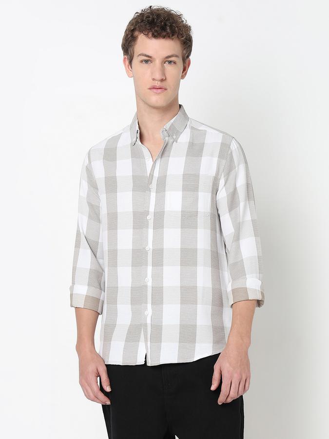 Men Cotton Regular Fit Button-Down Collar Checked Shirt