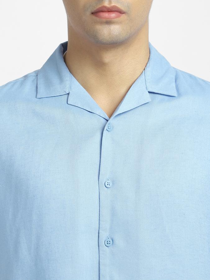 Men Linen Blend Regular Fit Cuban Collar Solid Shirt
