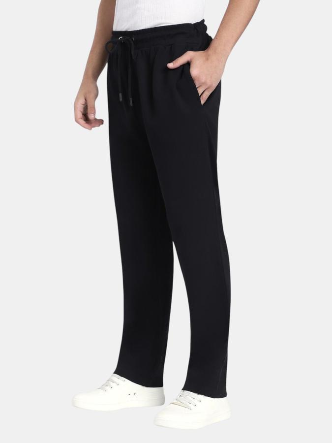 R&B Black Regular Fit Men Mid Rise Trouser
