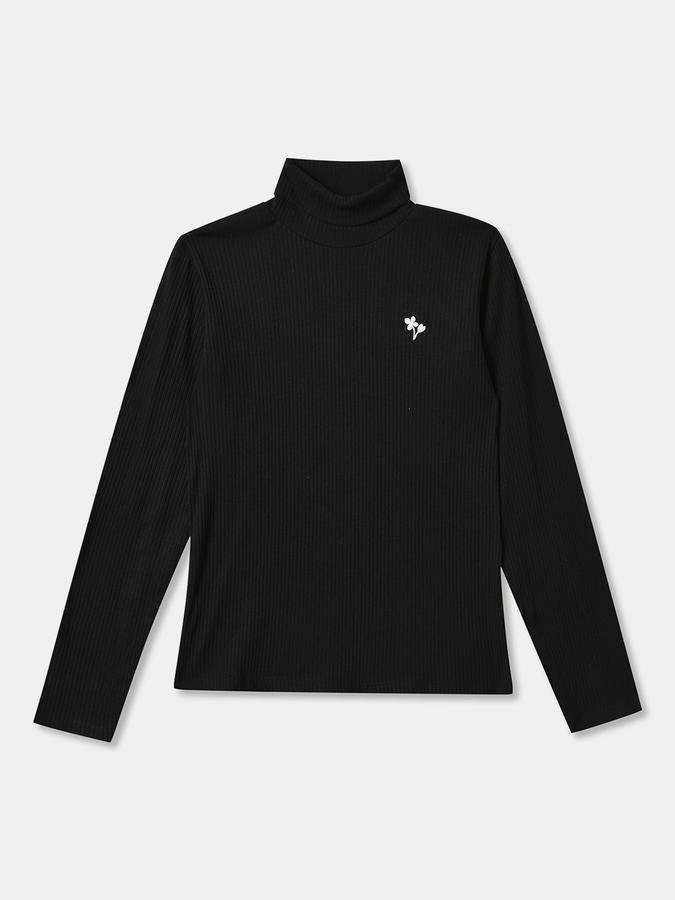 Girls Solid Turtle Neck T-shirts Long Sleeves image number 0