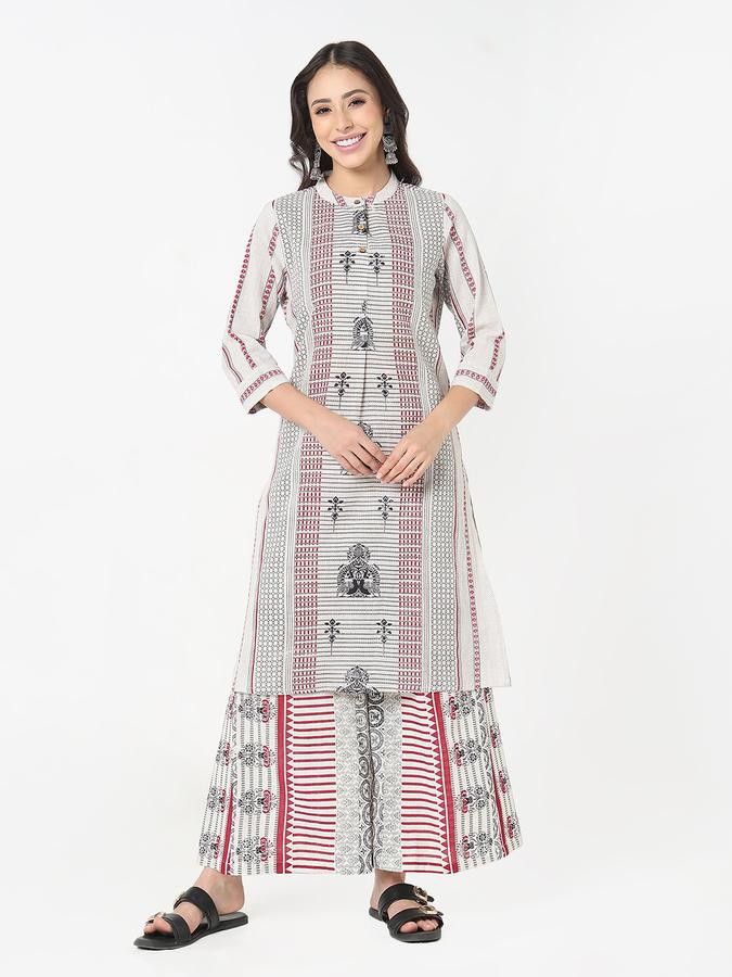  R&B Women's ethnic mandarin collar printed kurta with pallazo set  image number 1