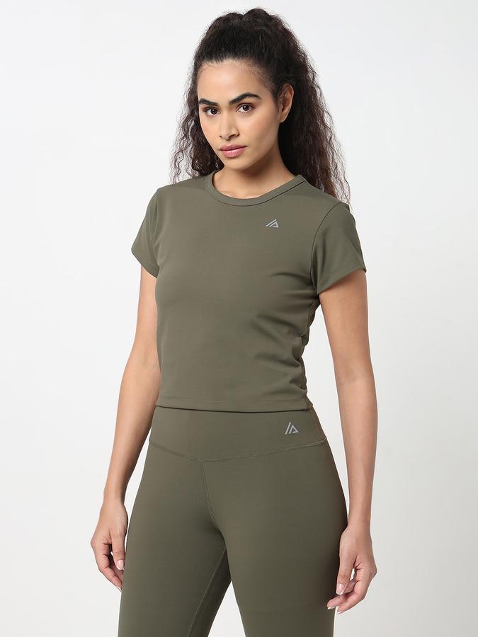 R&B Women Olive Solid Active T-Shirt