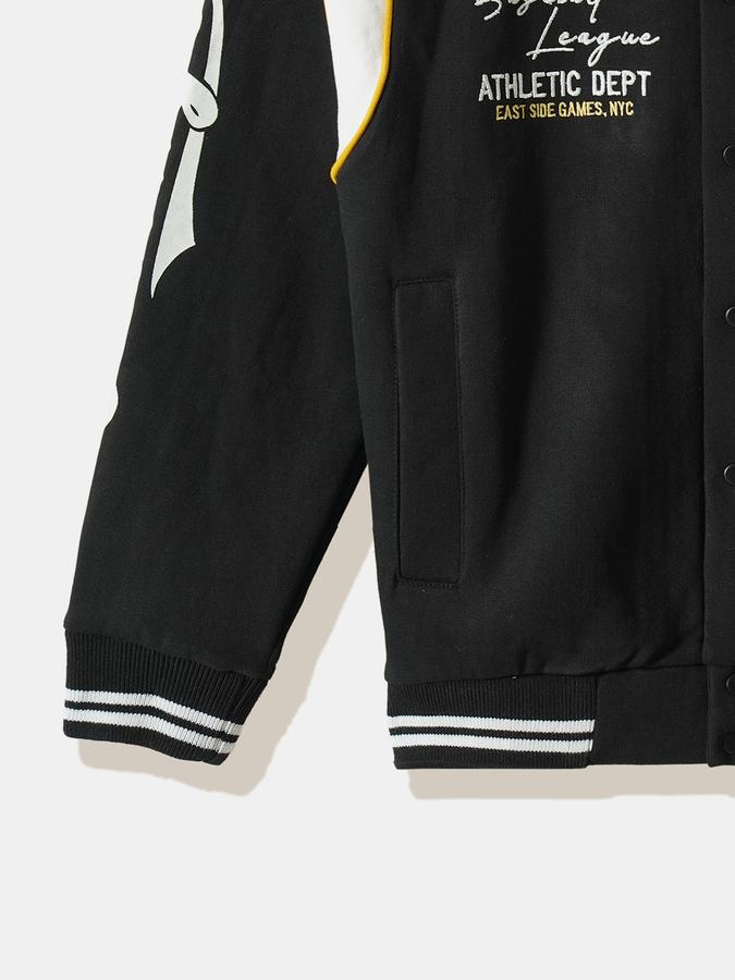 Boys Polyester Varsity Snap Front Graphic Jacket