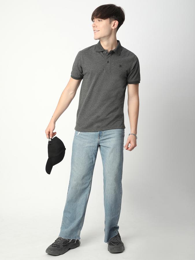 Men Cotton Blend Regular Fit Polo Neck Solid T-shirt