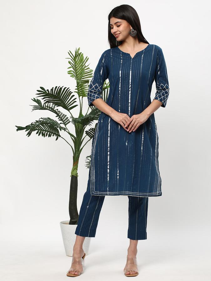Women Striped Kurta & Trousers Set image number 1