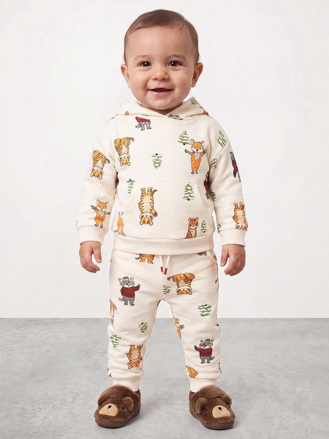 R&B Boys Beige Hooded Collar All-Over Animal Print Hoodie and Joggers Set