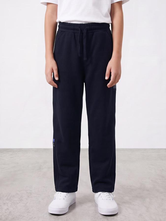 R&B Boys Navy Blue Solid Casual Pant 