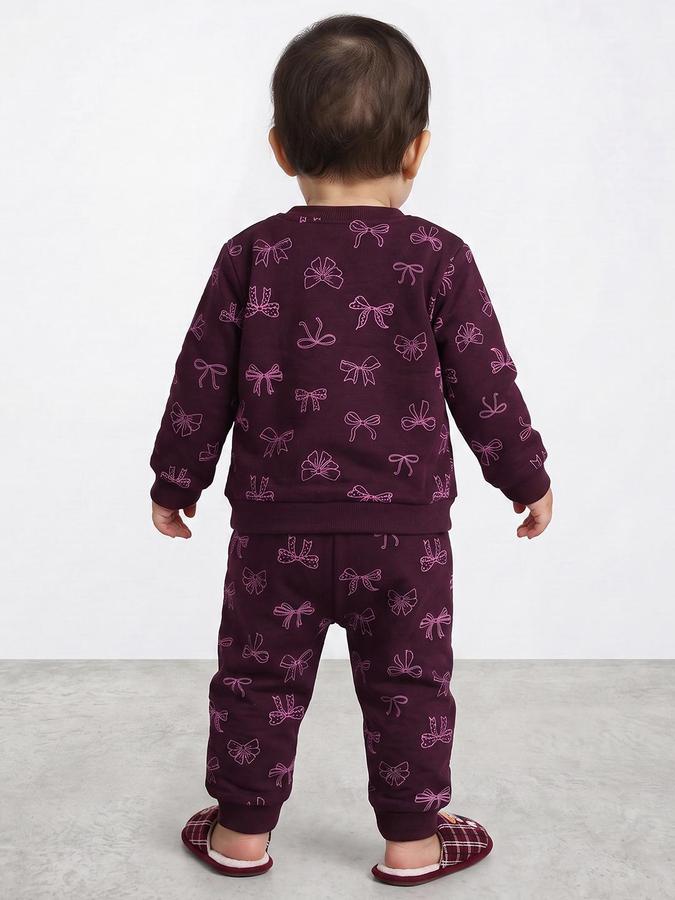 R&B Girls Purple Bow Print Long Sleeve Sweatshirt and Jogger Set