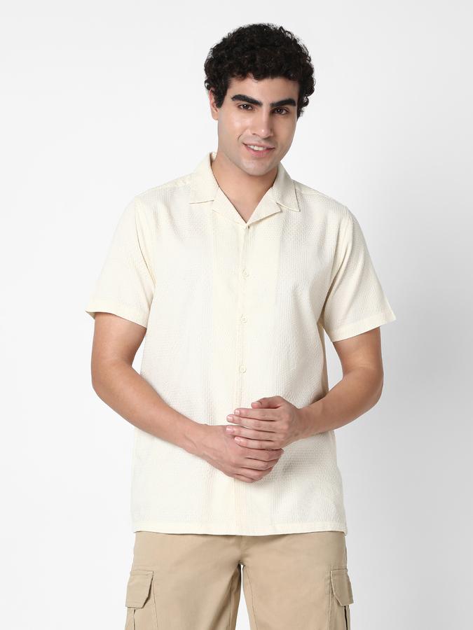 Men Cotton Relaxed Fit Camp Collar Solid Shirt