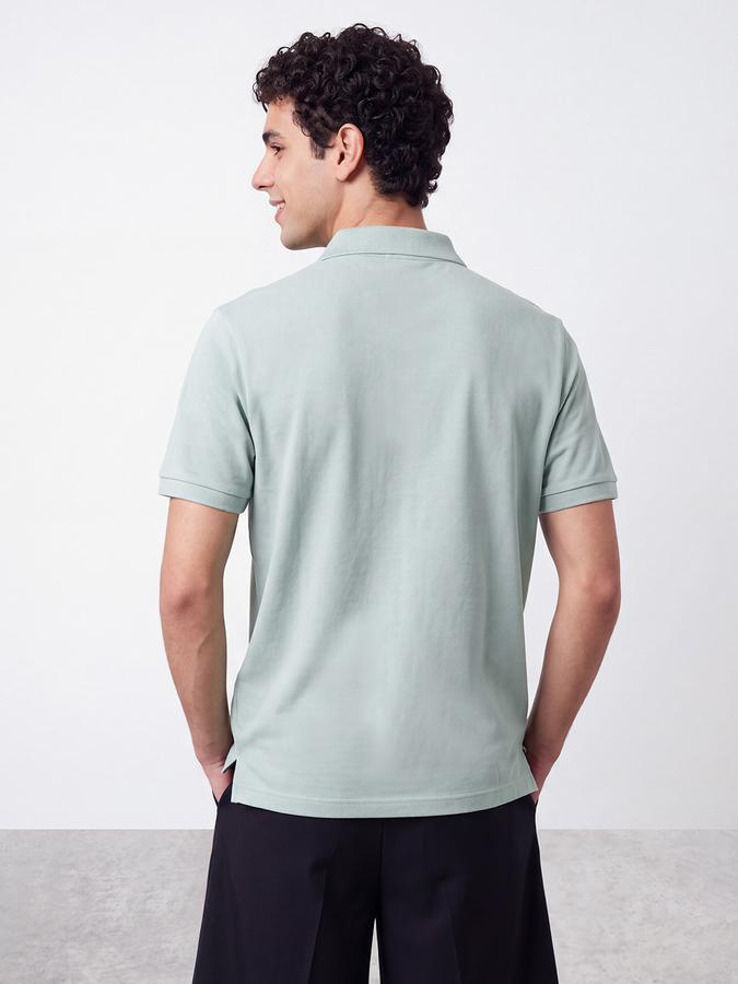 R&B Men Dark Green Solid Short Sleeves Pure Cotton Polo Collar Tshirt