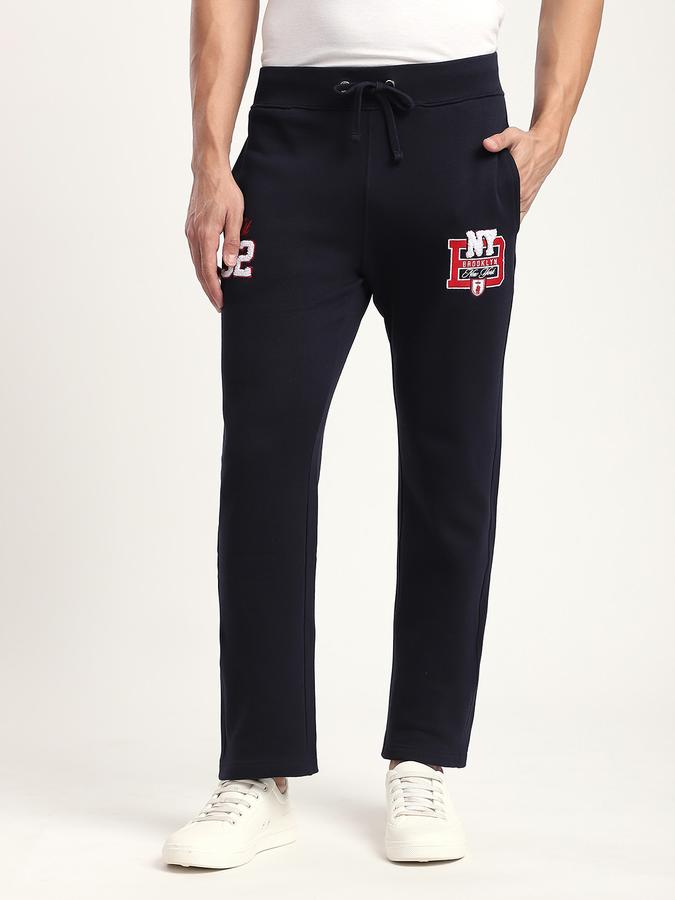 Men Cotton Regular Fit Drawstring Waist Solid Trousers