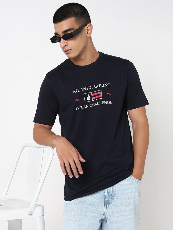 R&B Men's Navy Printed T-Shirt