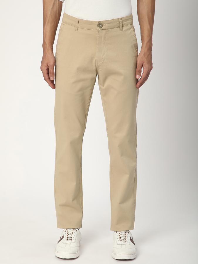 Men Cotton Regular Fit Flat Front Solid Trousers
