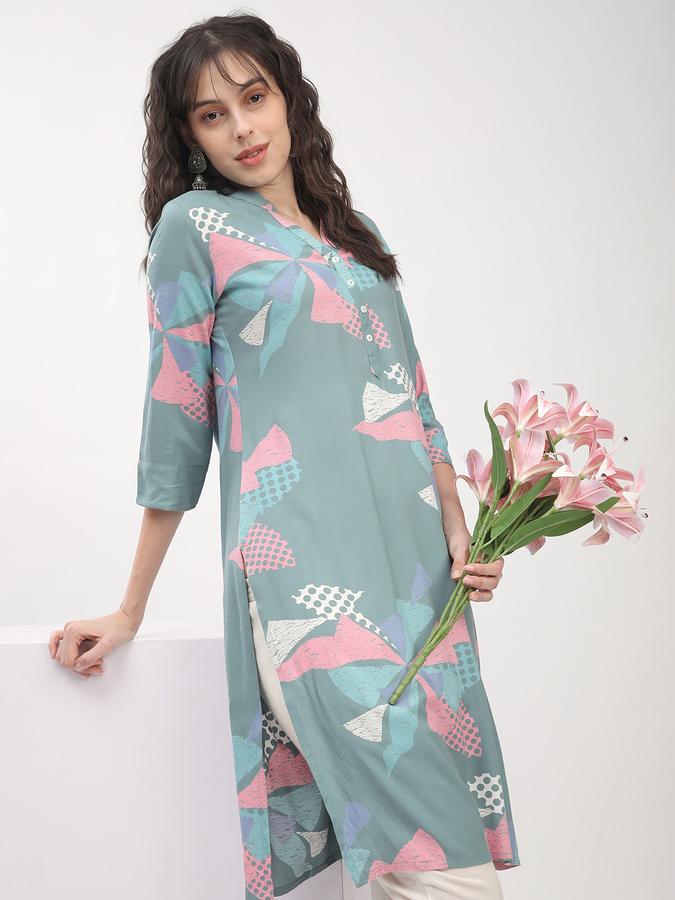 Women Viscose Regular Fit Mandarin Collar Printed Kurta