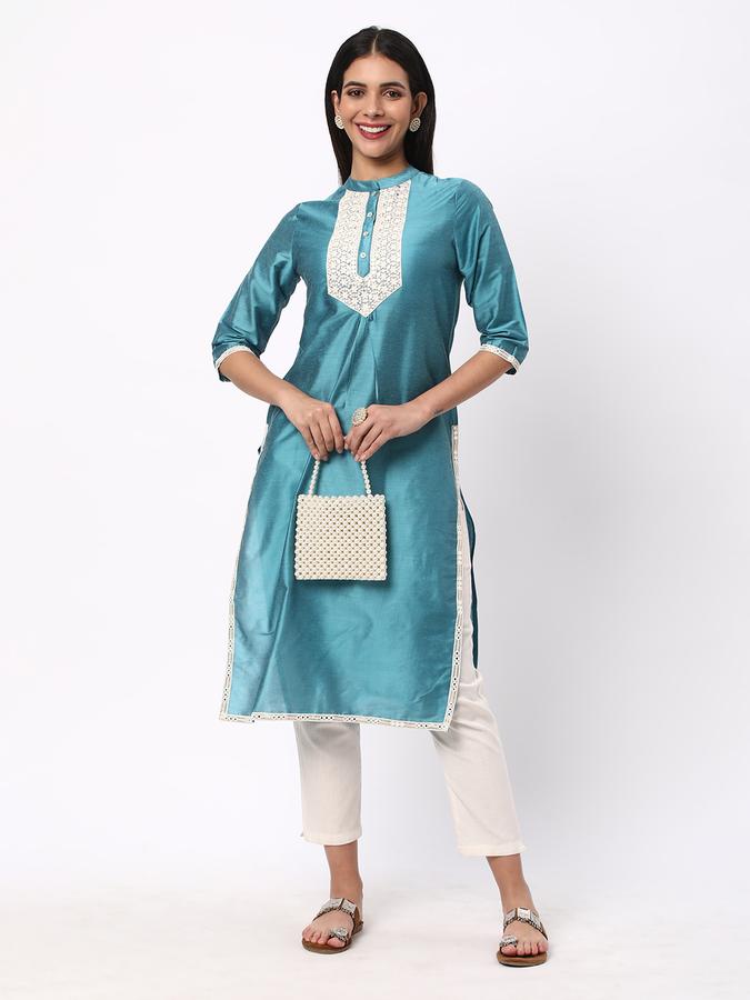 R&B Women's Embroidered Regular Straight Kurta 3-Q Sleeves image number 1