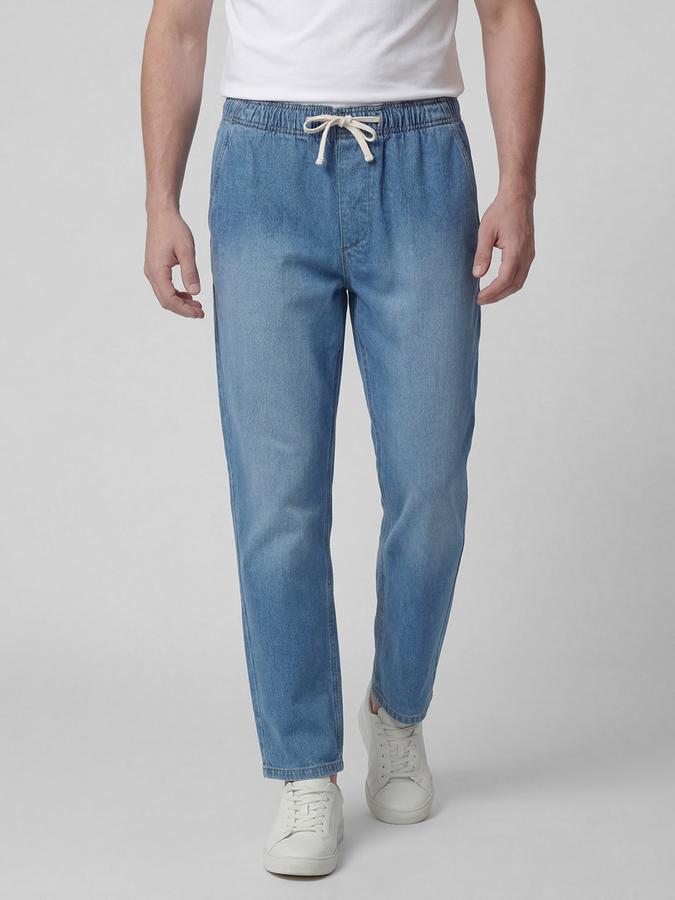 R&B Blue Solid Men Mid-Rise Relaxed Fit Jeans