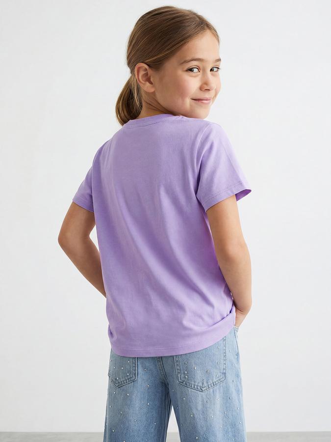 R&B Girls Purple Regular Fit Typography Short Sleeve T-shirt