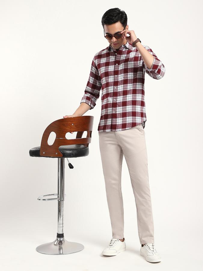 R&B Men's Maroon Checked Shirt