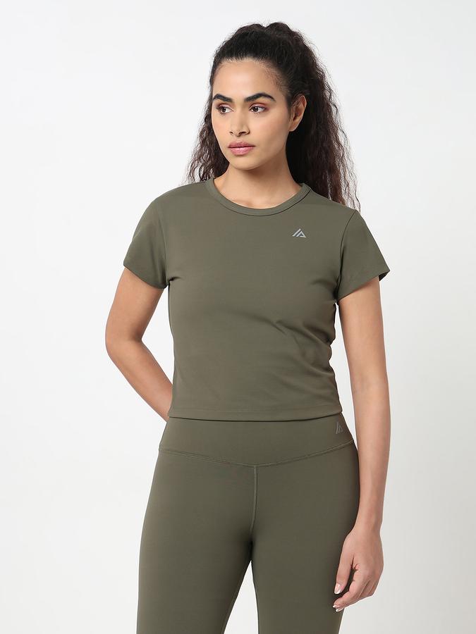 R&B Women Olive Solid Active T-Shirt