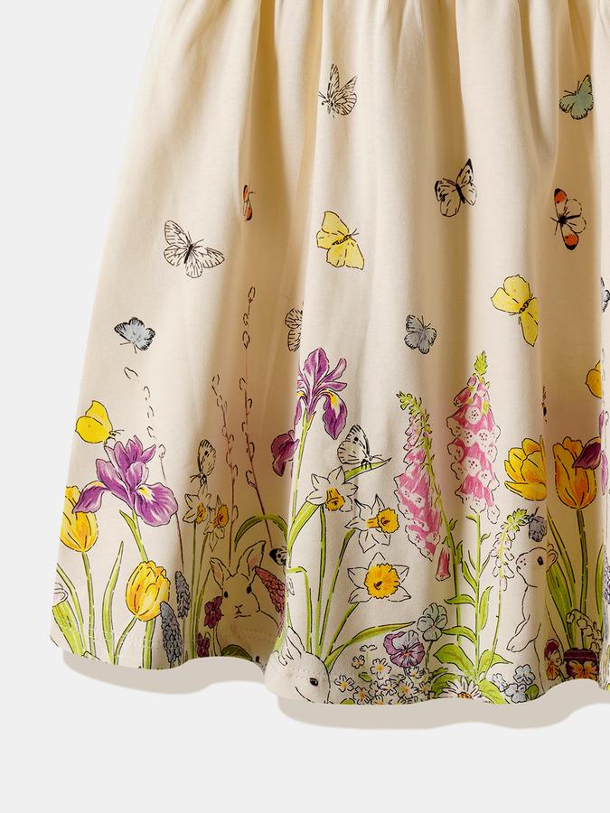 Girls Cotton Regular Fit Round Neck Ruffled Dress