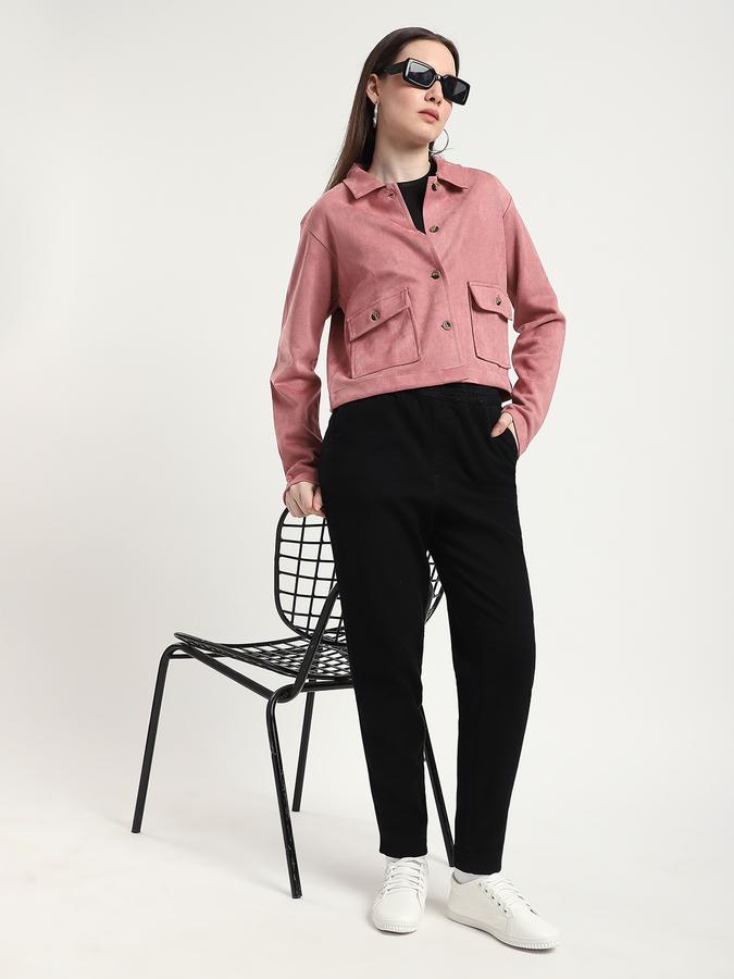 R&B Women Black Solid Slim-Fit Trousers