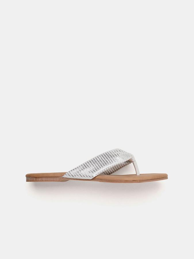 R&B Women Ivory Metallic Textured Slip On Flats