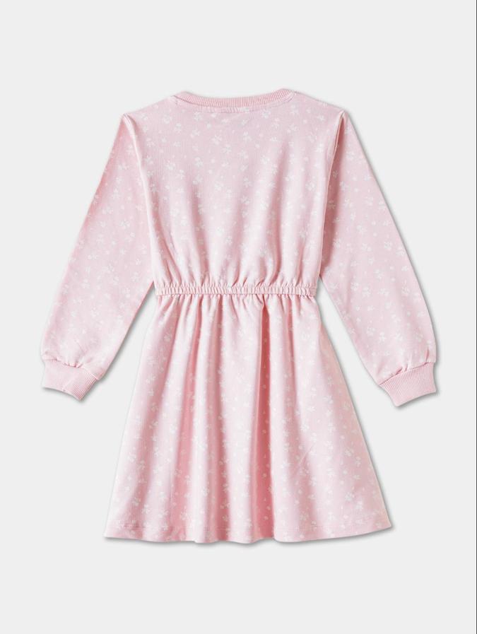 R&B Pink Floral Printed Girls Long Sleeves Dress