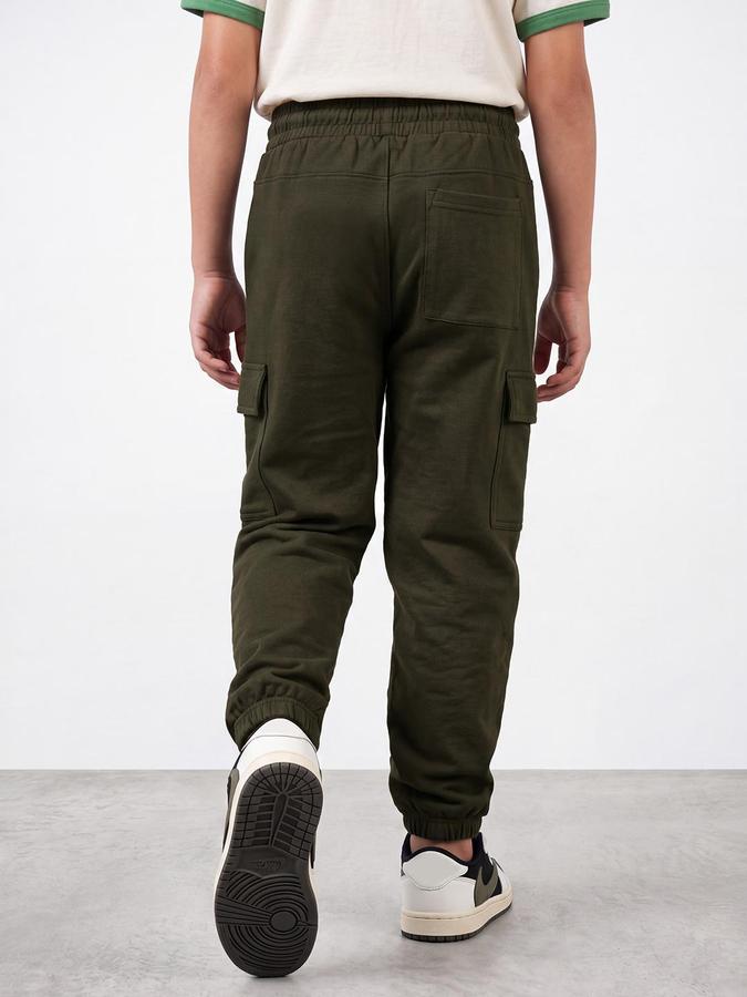 R&B Boys Olive Solid Cargos Track Pants
