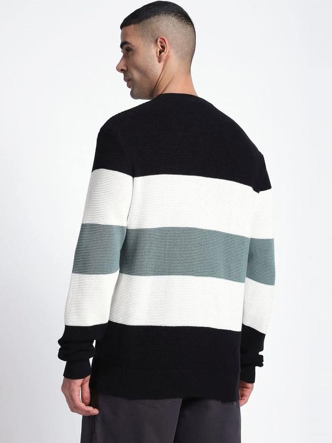 R&B Men Black Round Neck Colourblocked Long Sleeves Sweater